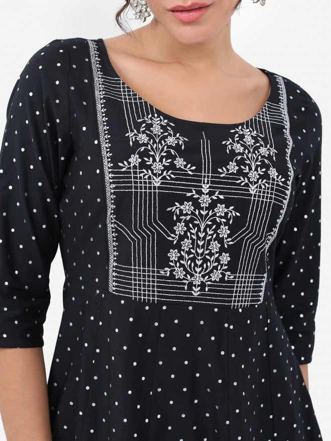 Vishudh Women Black Printed A-Line Kurta - Black - Image 5