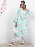 Vishudh Women Blue Printed A-Line Kurta - Blue - Image 1