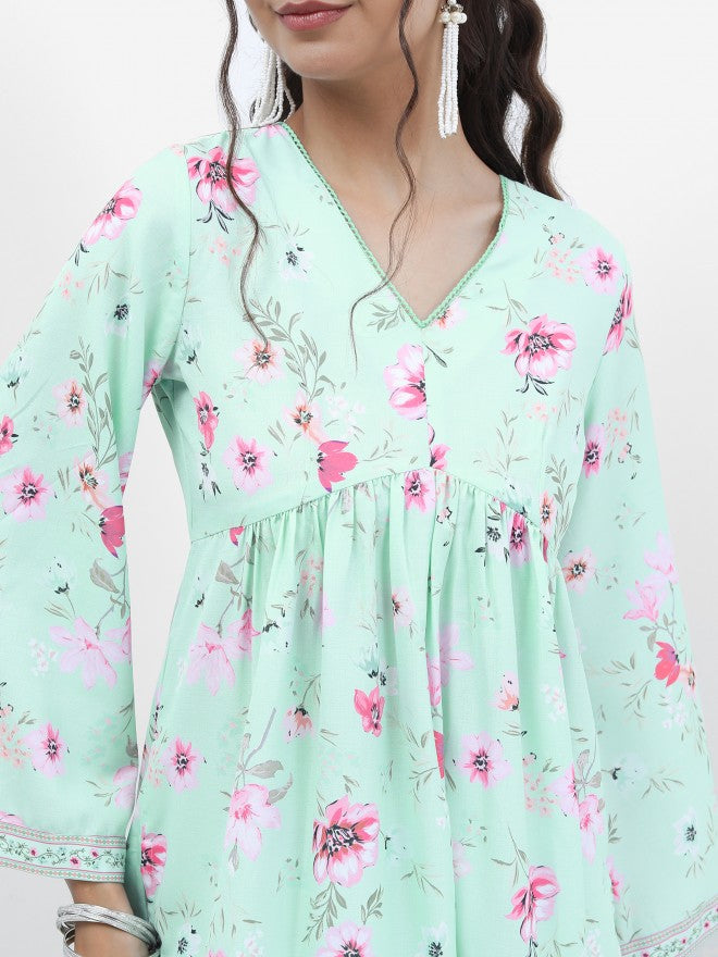 Vishudh Women Blue Printed A-Line Kurta - Blue - Image 5