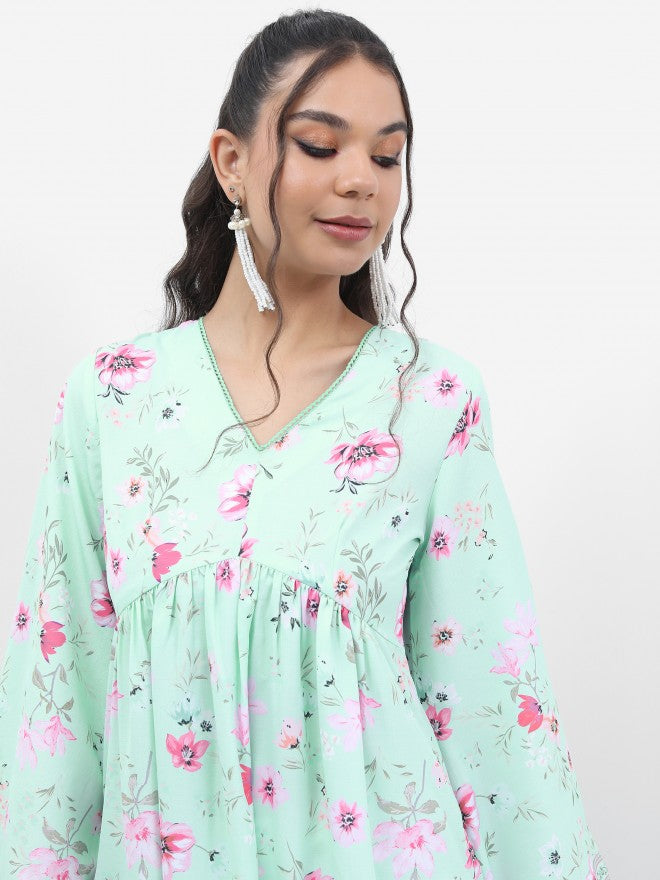 Vishudh Women Blue Printed A-Line Kurta - Blue - Image 6