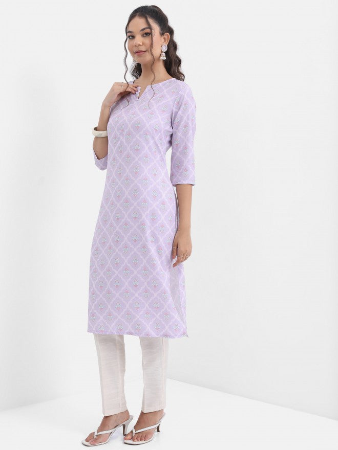 Vishudh Women Lavender Printed Straight Kurta - Lavender - Image 2