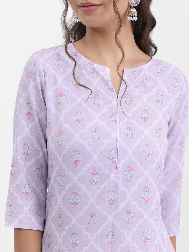 Vishudh Women Lavender Printed Straight Kurta - Lavender - Image 6