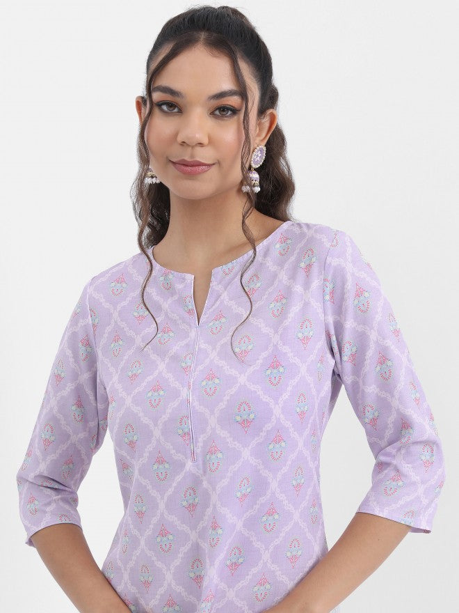 Vishudh Women Lavender Printed Straight Kurta - Lavender - Image 7