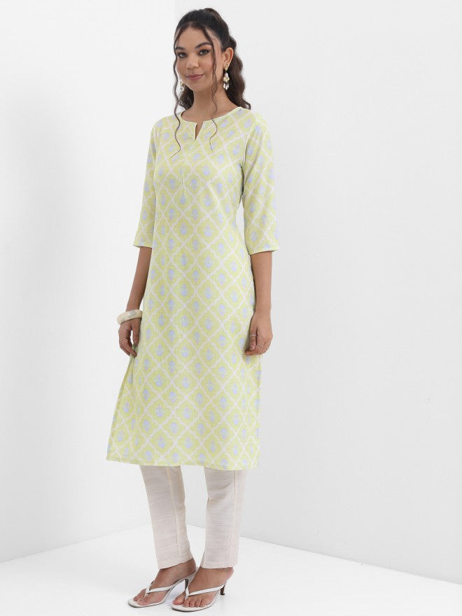 Vishudh Women Green Printed Straight Kurta - Green - Image 2