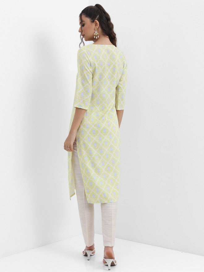Vishudh Women Green Printed Straight Kurta - Green - Image 3