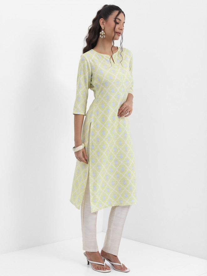Vishudh Women Green Printed Straight Kurta - Green - Image 4