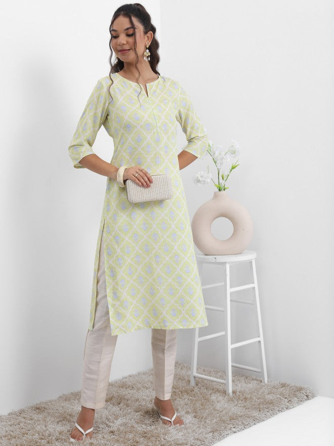 Vishudh Women Green Printed Straight Kurta - Green - Image 5