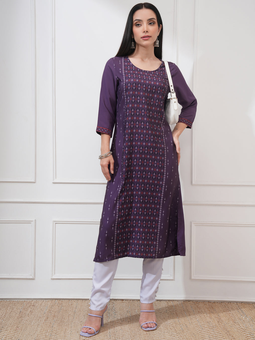 Vishudh Women Purple Printed Straight Kurta - Purple - Image 2