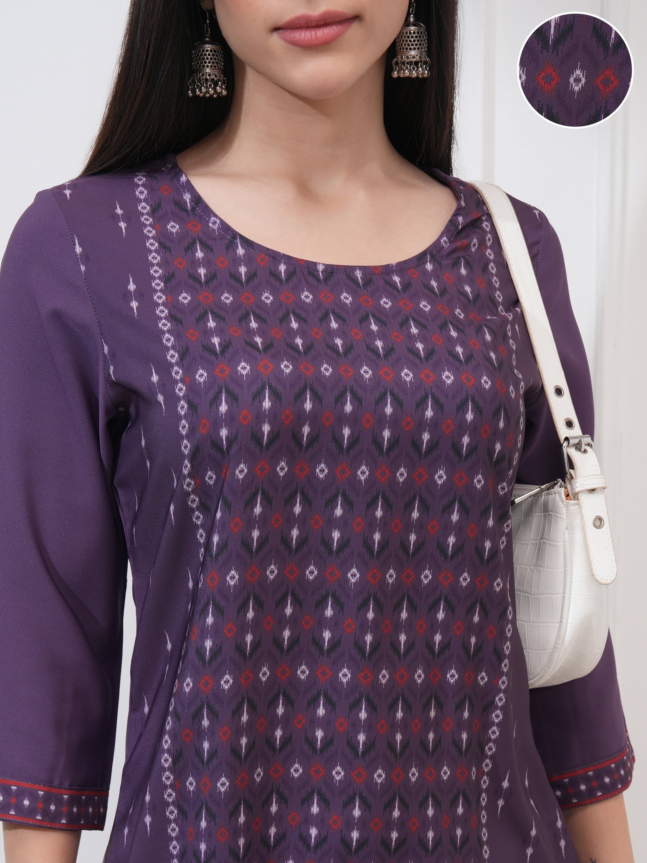 Vishudh Women Purple Printed Straight Kurta - Purple - Image 5