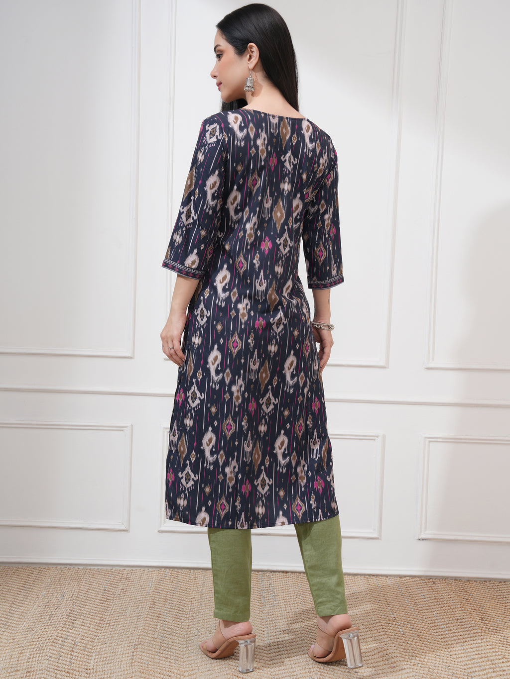 Vishudh Women Blue Printed Straight Kurta - Blue - Image 3
