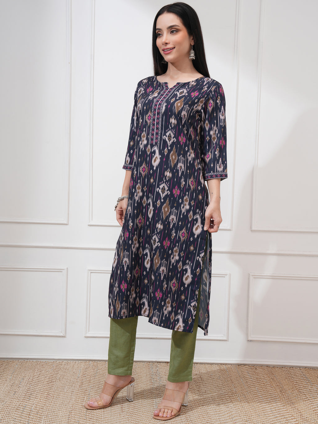Vishudh Women Blue Printed Straight Kurta - Blue - Image 4