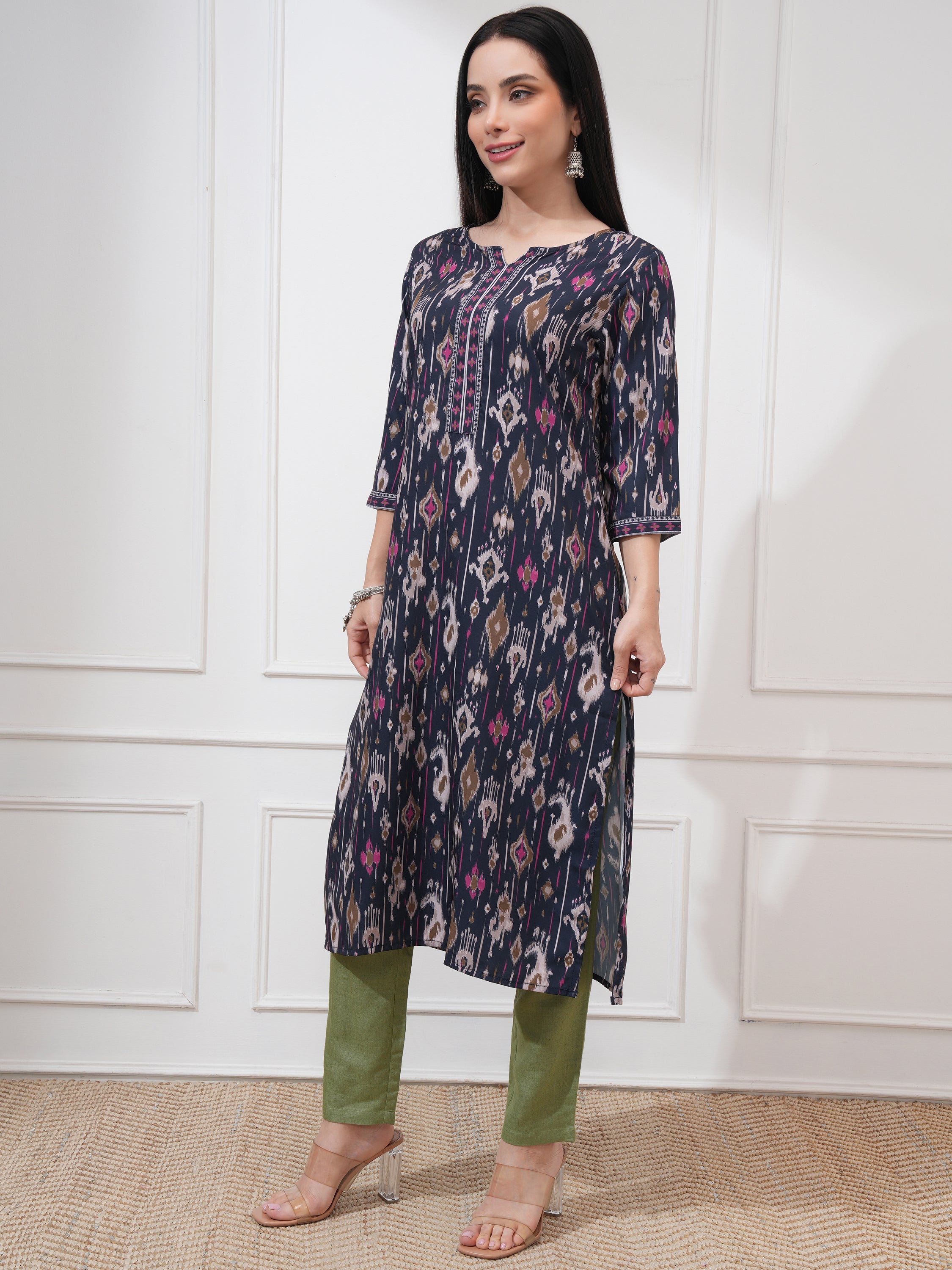 Vishudh Women Blue Printed Straight Kurta - Blue - Image 4