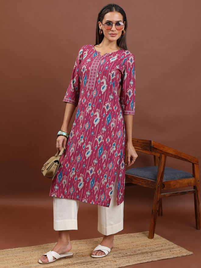 Vishudh Women Magenta Printed Straight Kurta - Magenta - Image 2
