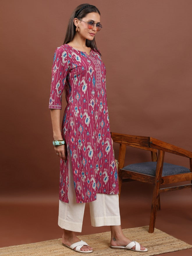 Vishudh Women Magenta Printed Straight Kurta - Magenta - Image 4