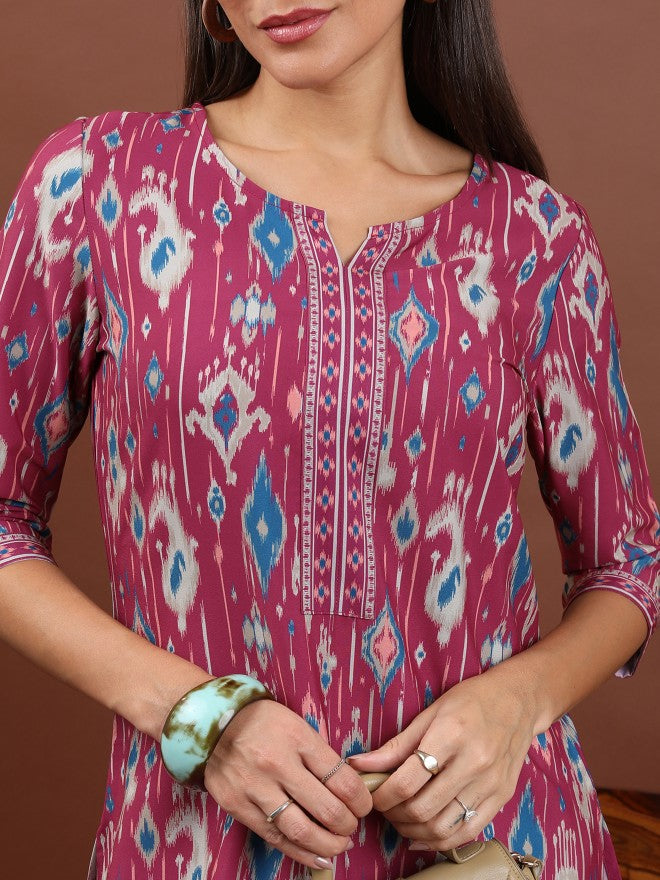 Vishudh Women Magenta Printed Straight Kurta - Magenta - Image 5