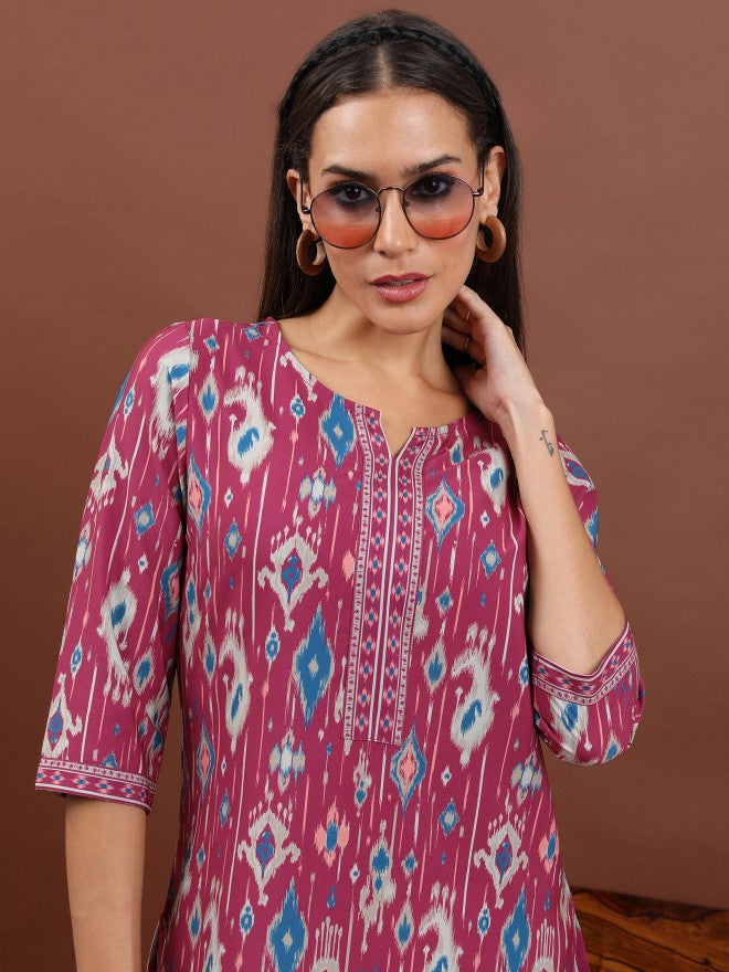 Vishudh Women Magenta Printed Straight Kurta - Magenta - Image 6