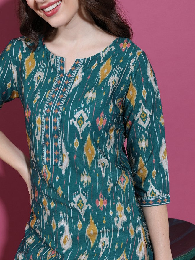 Vishudh Women Green Printed Straight Kurta - Green - Image 5