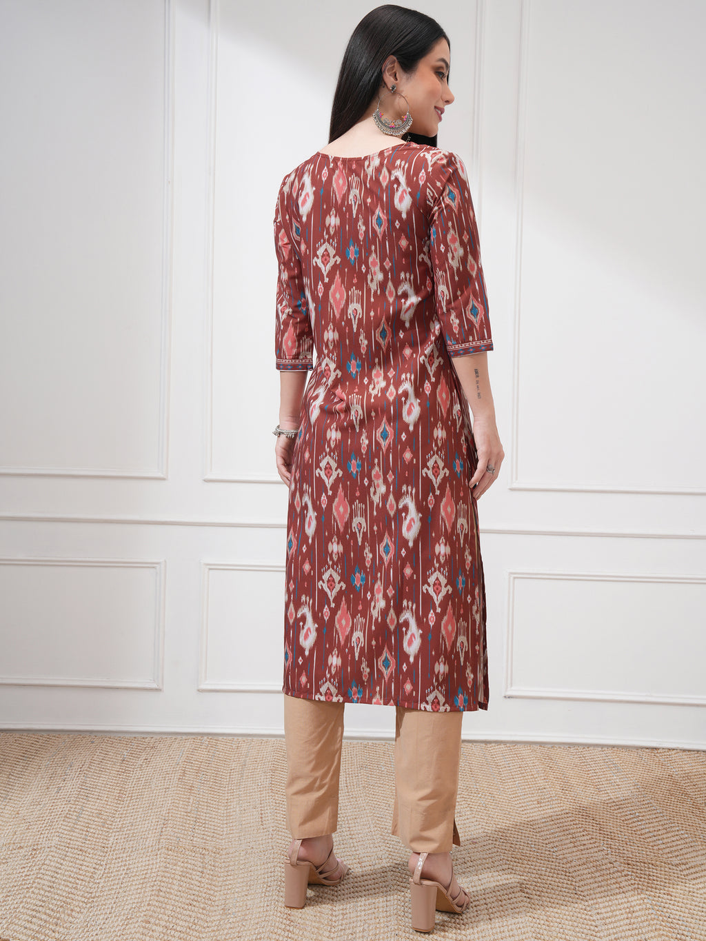 Vishudh Women Brown Printed Straight Kurta - Brown - Image 3