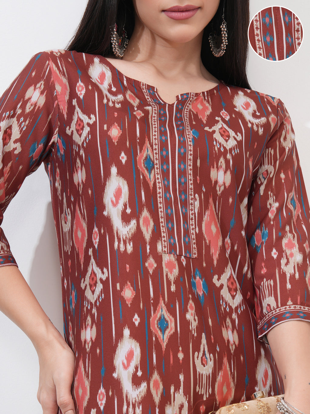 Vishudh Women Brown Printed Straight Kurta - Brown - Image 5