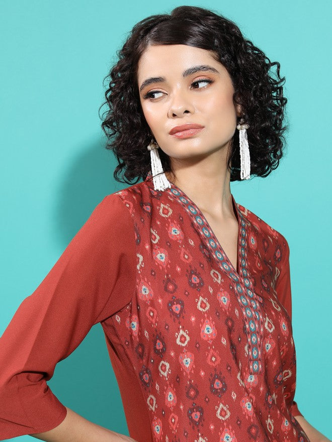 Vishudh Women Rust Printed Straight Kurta - Rust - Image 2