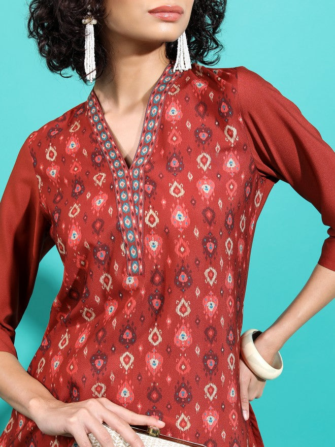Vishudh Women Rust Printed Straight Kurta - Rust - Image 5
