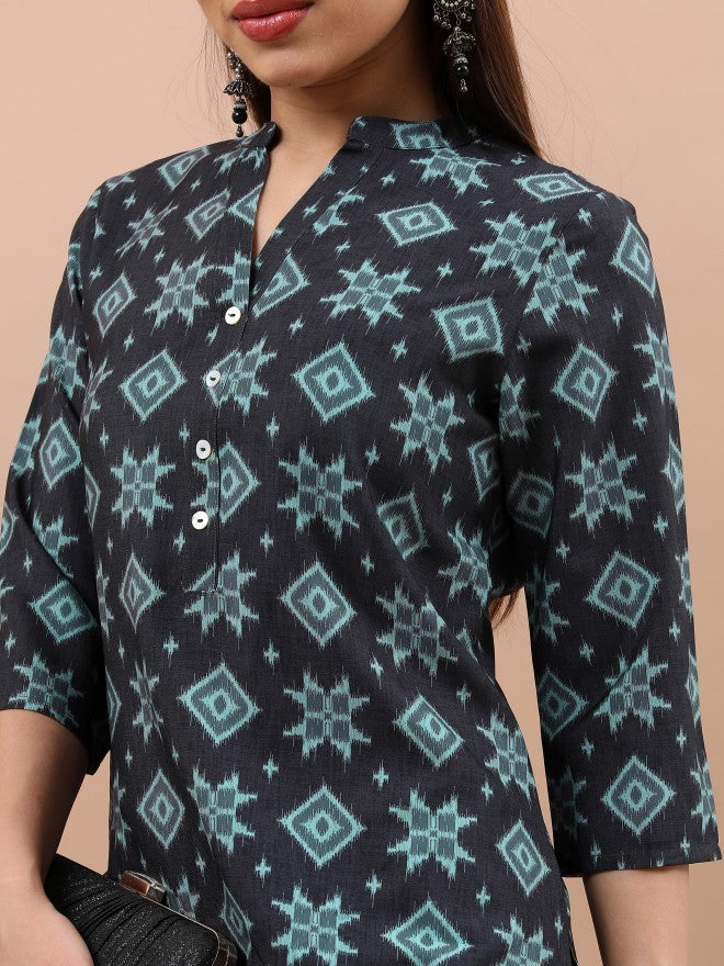 Vishudh Women Black Printed Straight Kurta - Black - Image 5