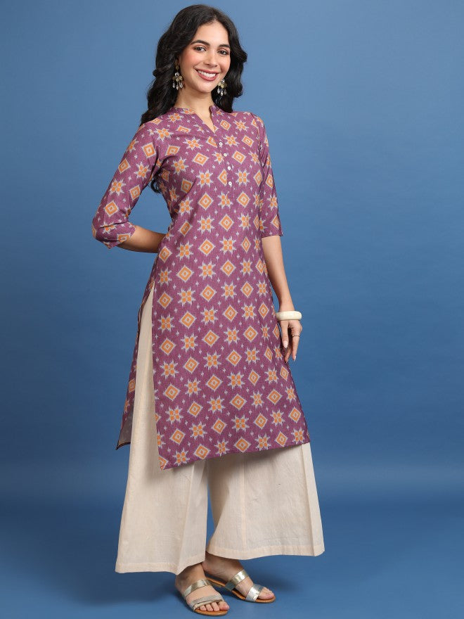 Vishudh Women Burgundy Printed Straight Kurta - Burgundy - Image 4