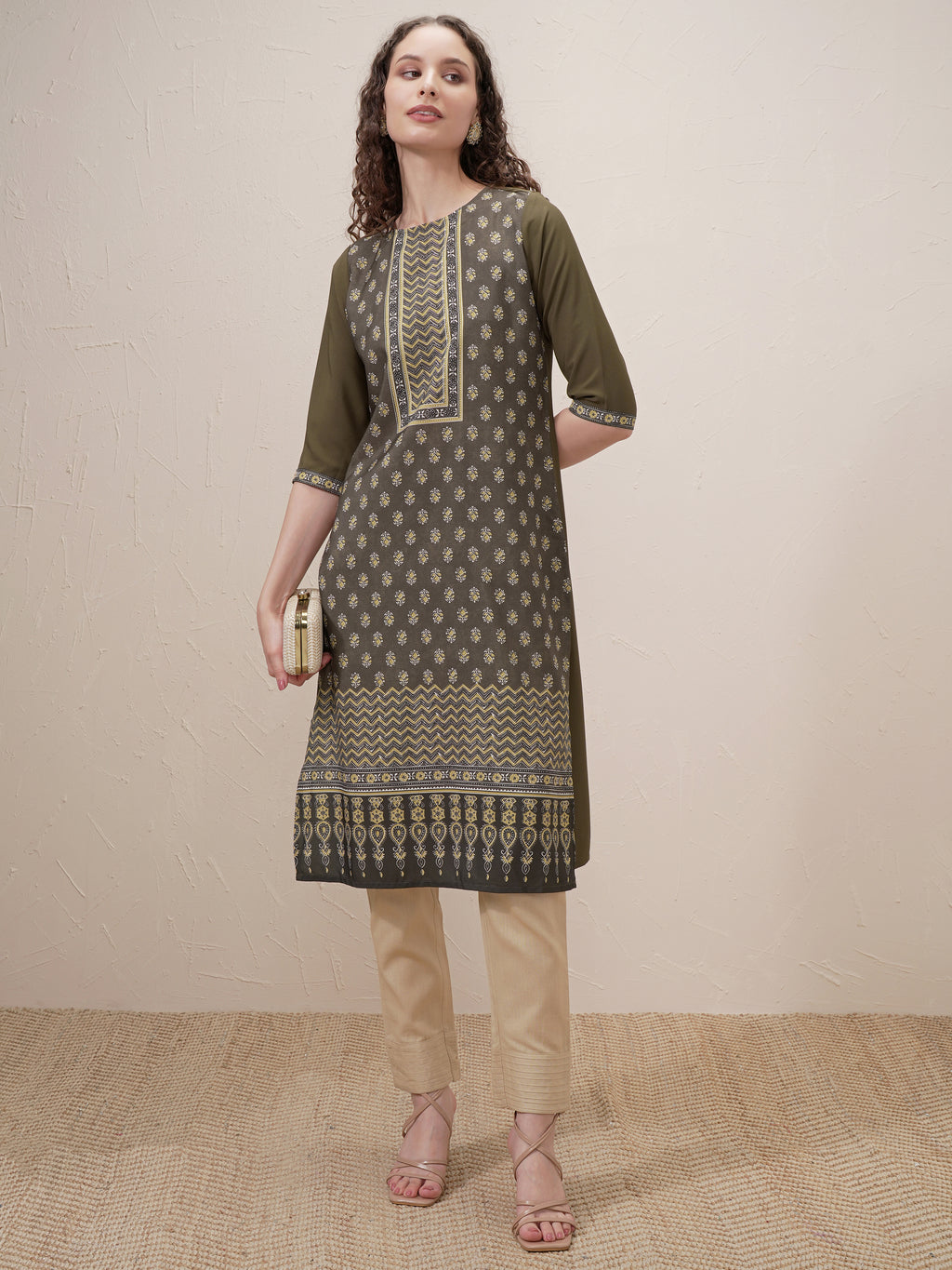 Vishudh Women Green Printed Straight Kurta - Green - Image 2