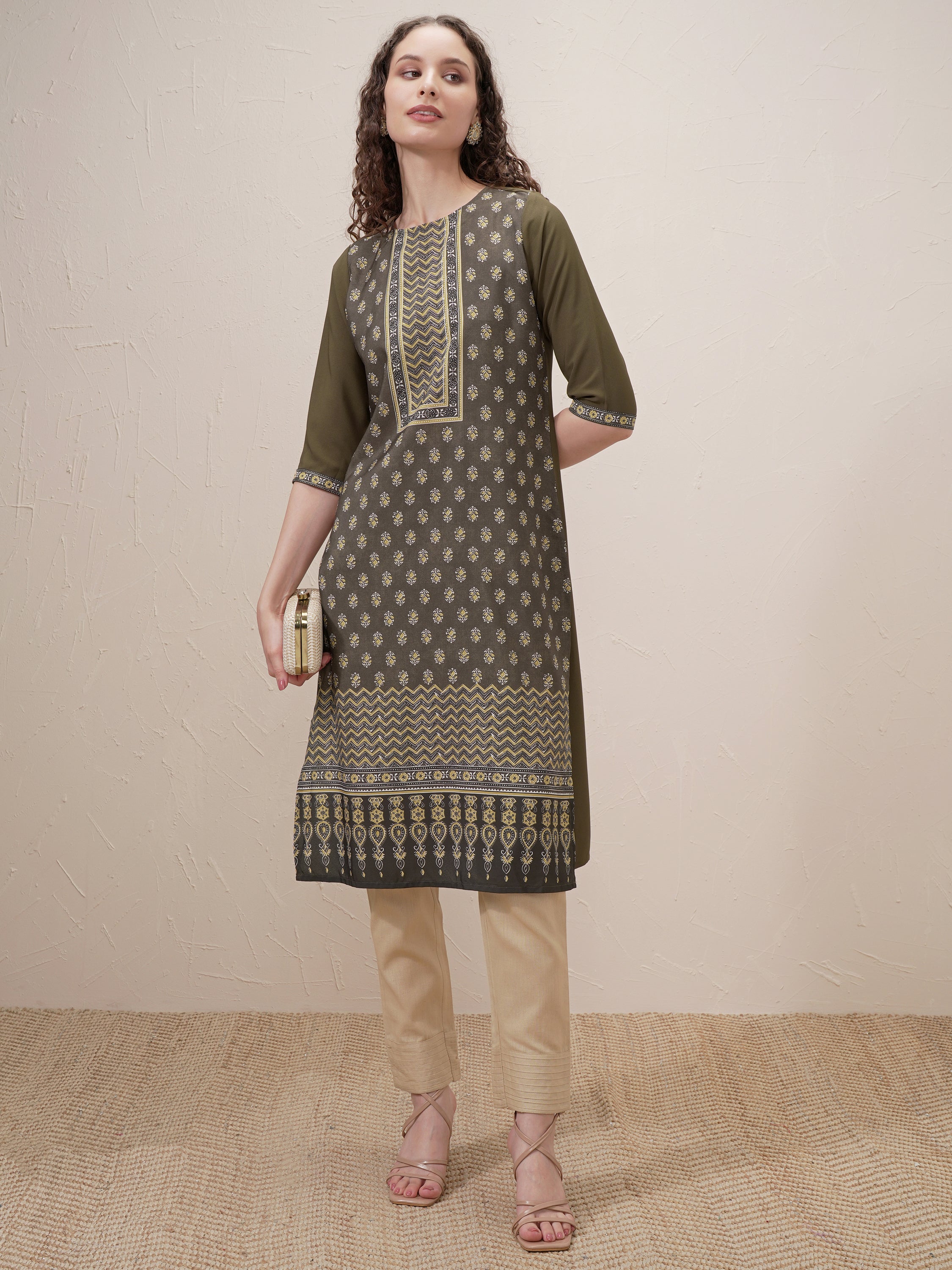Vishudh Women Green Printed Straight Kurta - Green - Image 2