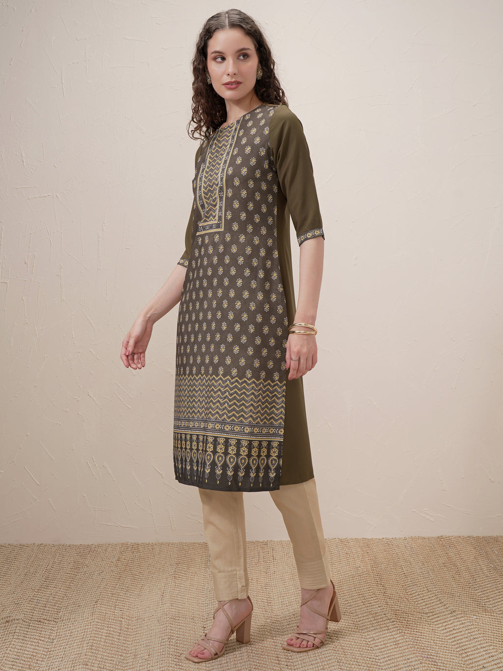 Vishudh Women Green Printed Straight Kurta - Green - Image 4