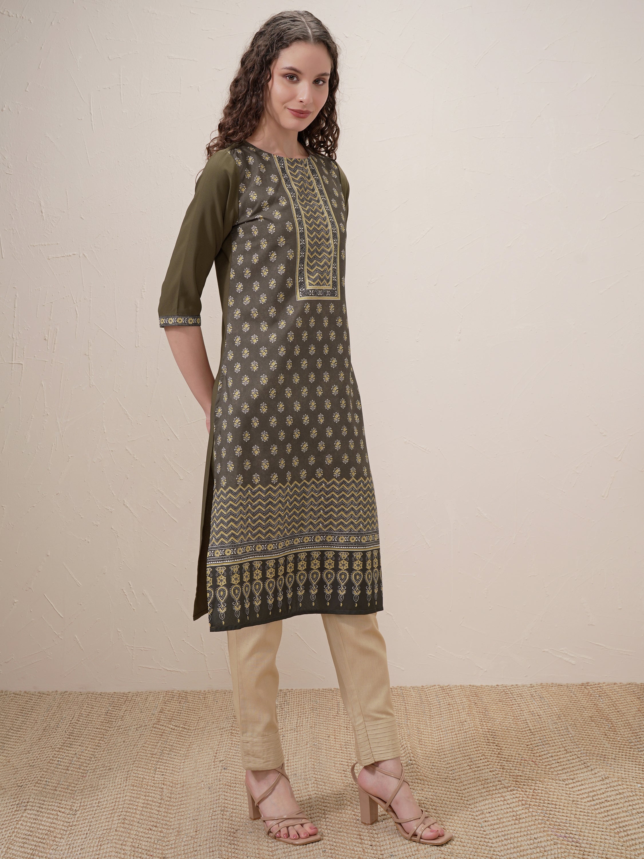 Vishudh Women Green Printed Straight Kurta - Green - Image 6