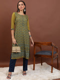 Vishudh Women Mustard Printed Straight Kurta - Mustard - Image 1