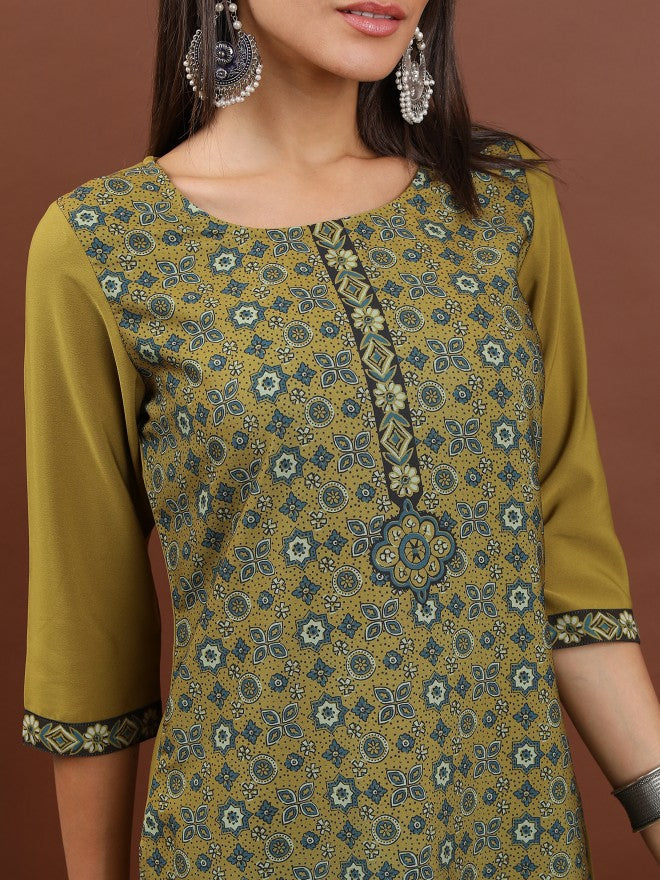 Vishudh Women Mustard Printed Straight Kurta - Mustard - Image 5