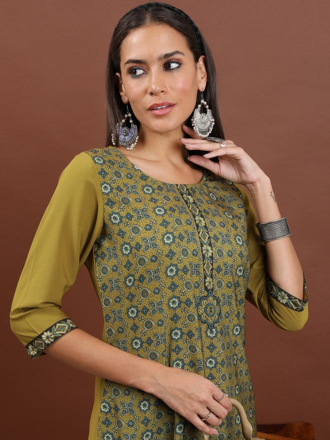 Vishudh Women Mustard Printed Straight Kurta - Mustard - Image 6