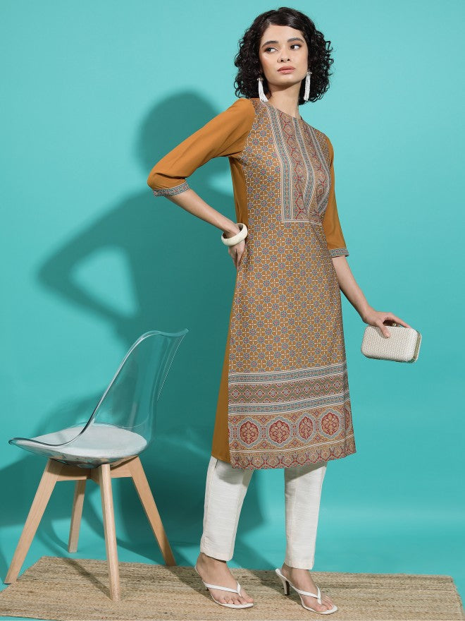 Vishudh Women Rust Printed Straight Kurta - Rust - Image 4