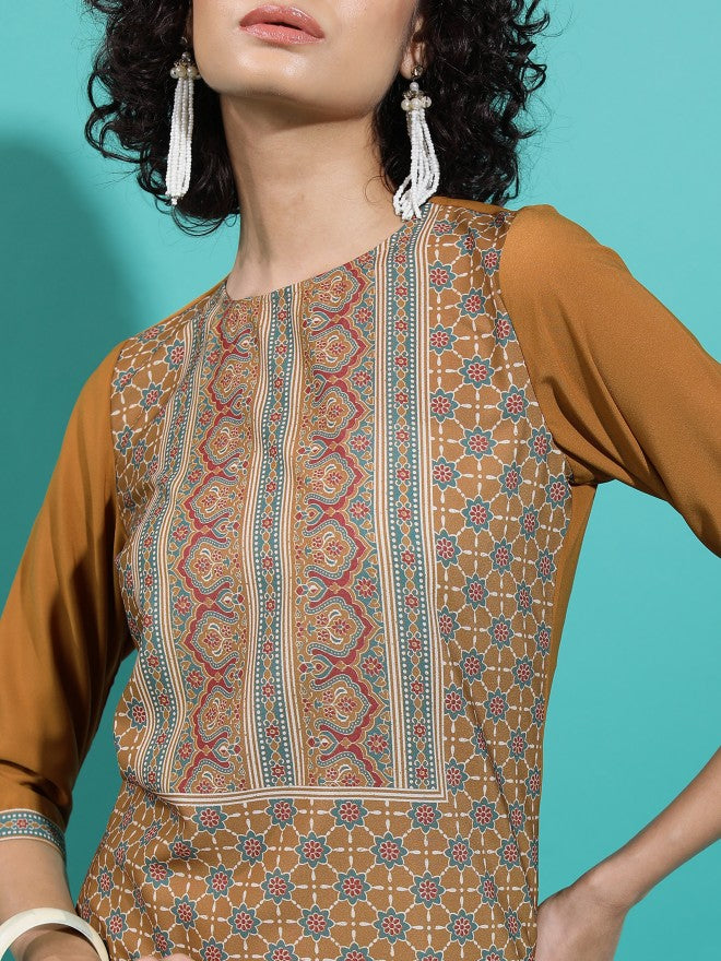 Vishudh Women Rust Printed Straight Kurta - Rust - Image 5