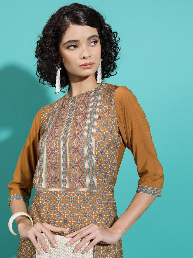 Vishudh Women Rust Printed Straight Kurta - Rust - Image 6
