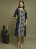 Vishudh Women Straight Printed Straight Kurta - Green - Image 1