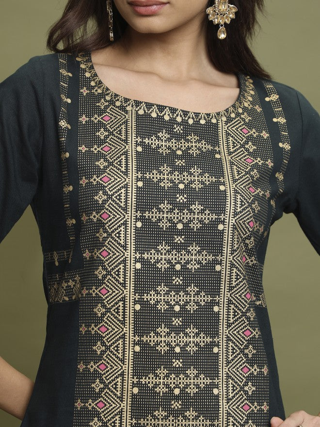 Vishudh Women Straight Printed Straight Kurta - Green - Image 5
