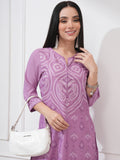 Vishudh Women Purple Printed Straight Kurta - Purple - Image 1