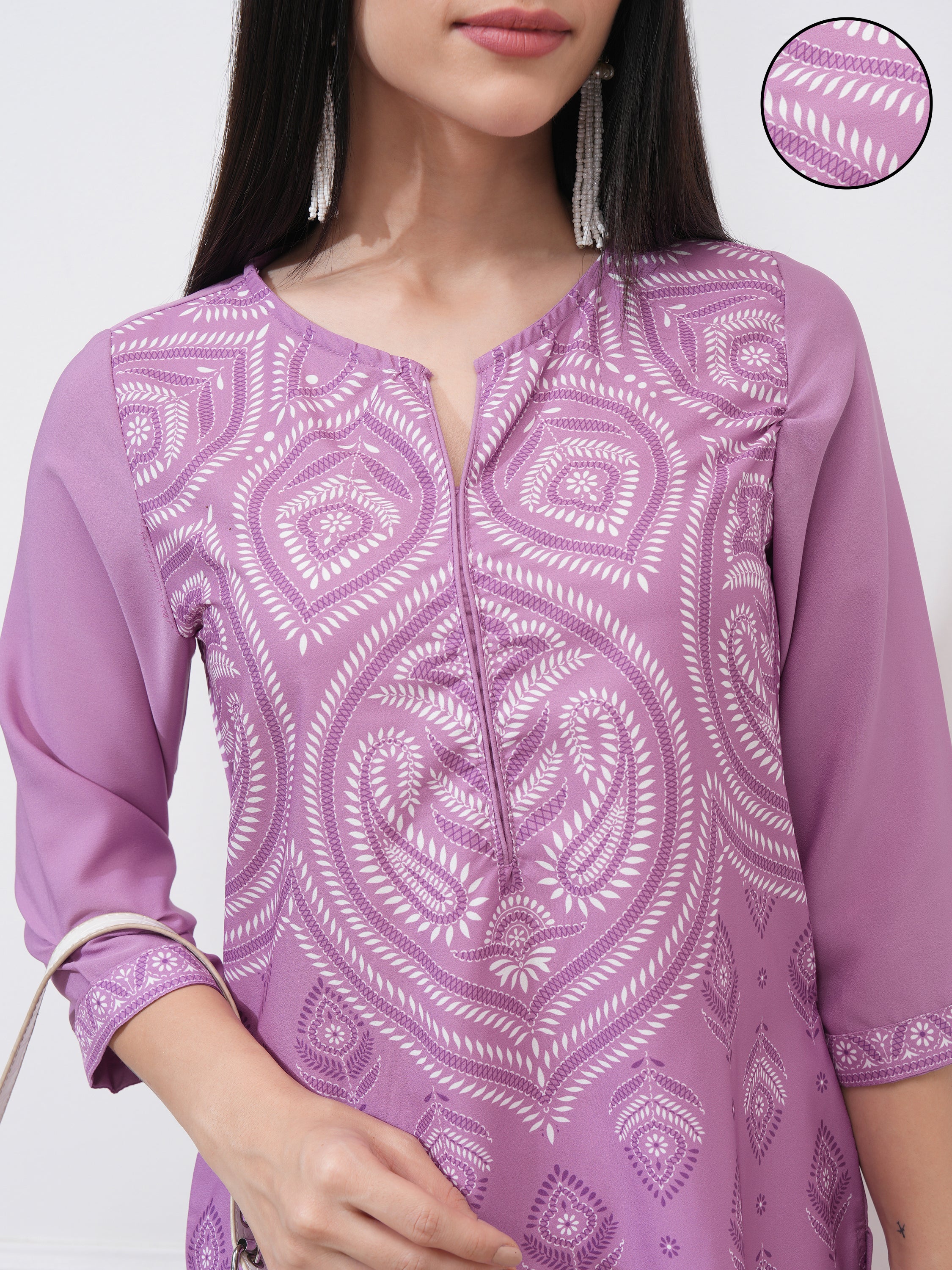 Vishudh Women Purple Printed Straight Kurta - Purple - Image 5