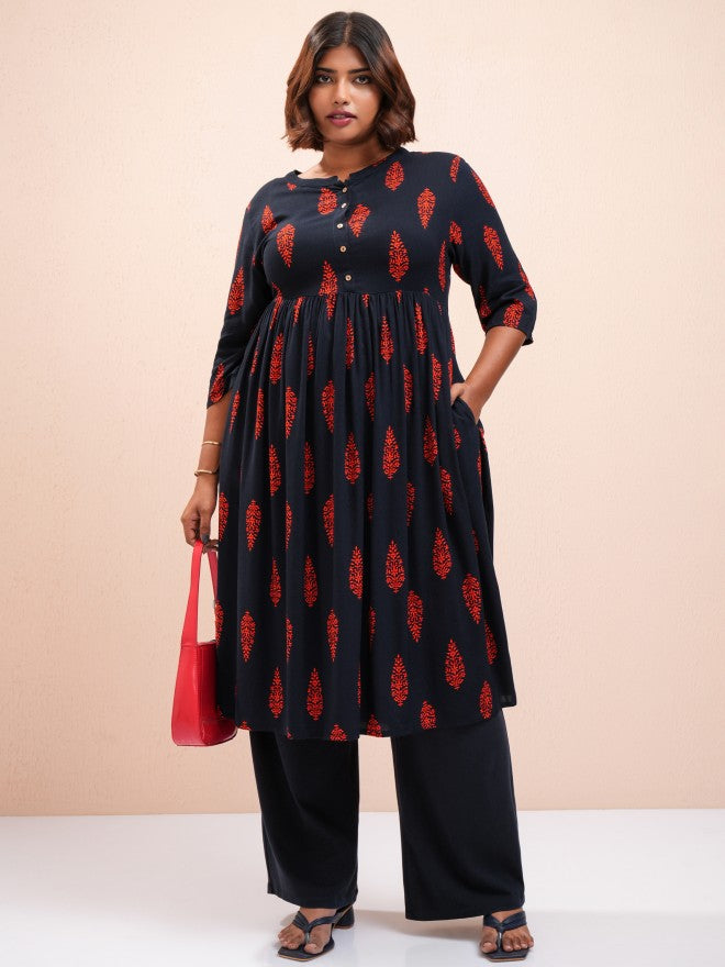 Vishudh Women Navy Blue Printed A-Line Kurta - Navy Blue - Image 2