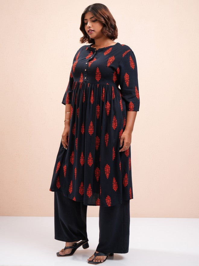 Vishudh Women Navy Blue Printed A-Line Kurta - Navy Blue - Image 4