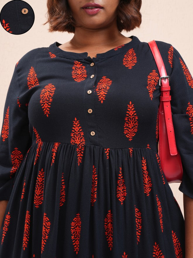 Vishudh Women Navy Blue Printed A-Line Kurta - Navy Blue - Image 5