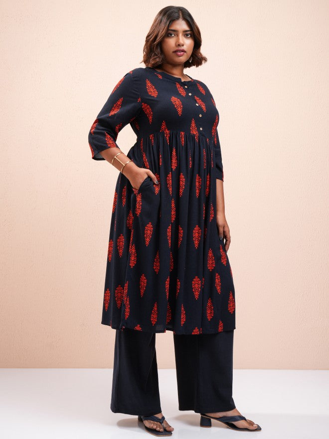 Vishudh Women Navy Blue Printed A-Line Kurta - Navy Blue - Image 6