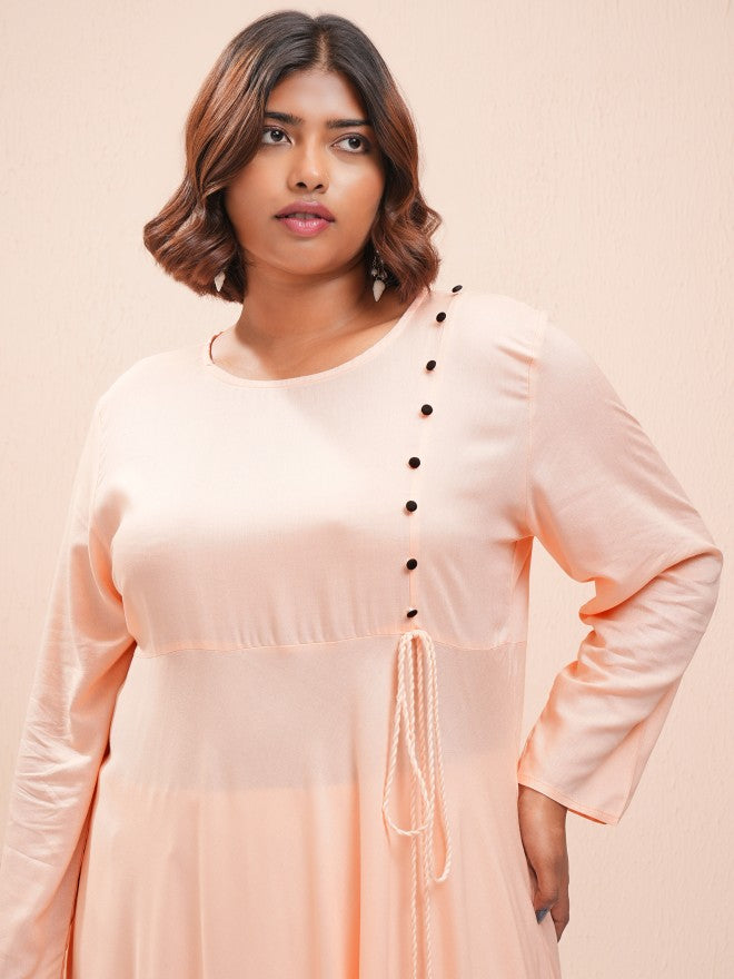 Vishudh Women Peach Printed A-Line Kurta - Peach - Image 1