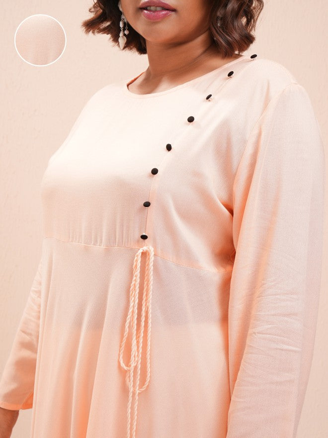 Vishudh Women Peach Printed A-Line Kurta - Peach - Image 5
