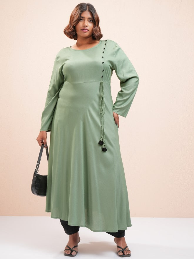 Vishudh Women Green Printed A-Line Kurta - Green - Image 2