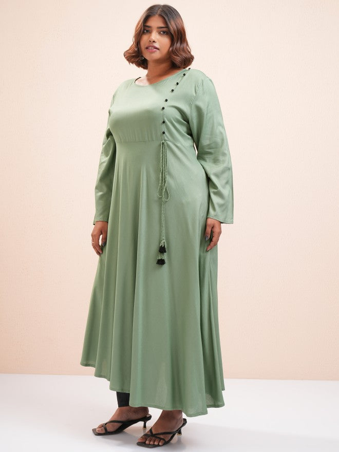 Vishudh Women Green Printed A-Line Kurta - Green - Image 4