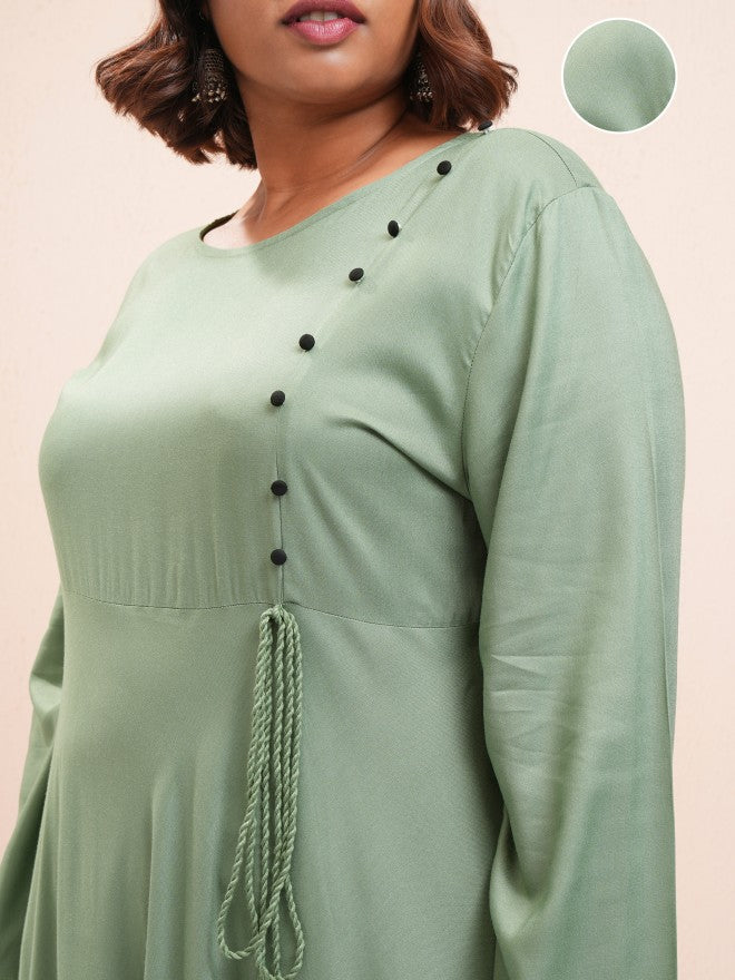 Vishudh Women Green Printed A-Line Kurta - Green - Image 5